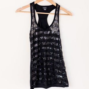 Black Sequin Lace Tank Top